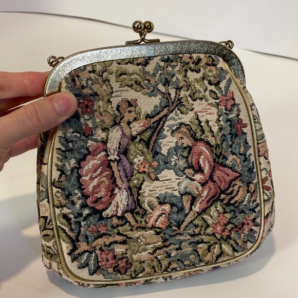 Vintage Julias Resnick JR Handbag Courting Couply Tapestry Needlepoint Gold - Picture 5 of 8